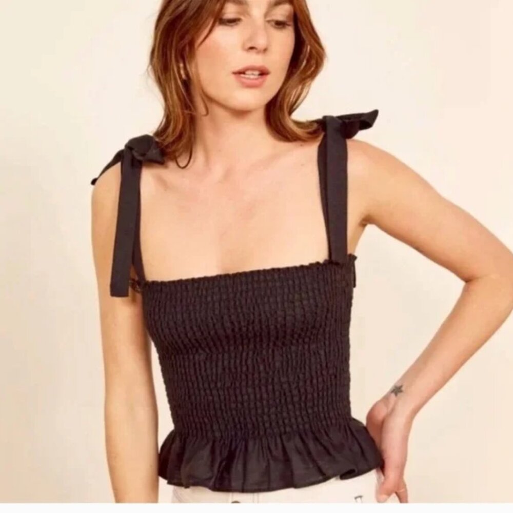 Reformation linen valley smocked top M